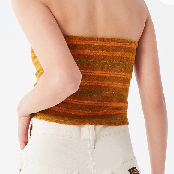 UO Cropped Tube Top glitter Striped Orange Medium - Picture 2 of 5